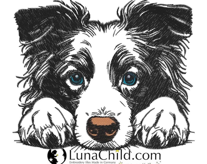 Stickdatei -Hund - Border Collie "Vera 1" - für helle Stoffe - 10 Größen - LunaChild