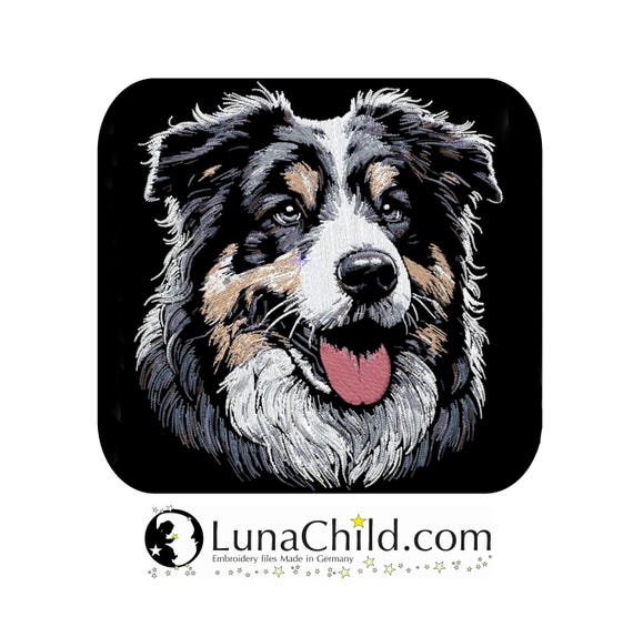 Stickdatei - Hund - AUFWENDIGE  - Australian Shepherd "Sanzy" - für dunkle Stoffe - LunaChild