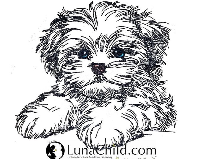 WENIGER STICHE - Stickdatei Shi Tzu Welpe "Lesley" - LIGHT - für helle Stoffe - Hund - LunaChild