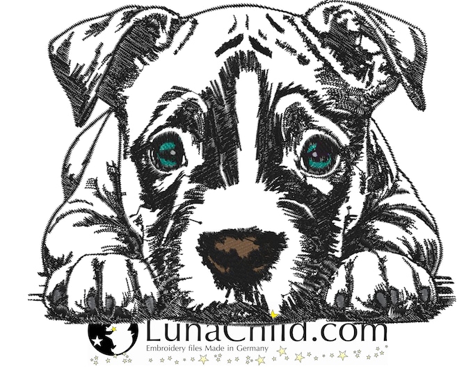 NEU Stickdatei Staffordshire Bullterrier Welpe "Jan" Hund realistisch kommerzielle Nutzung LunaChild