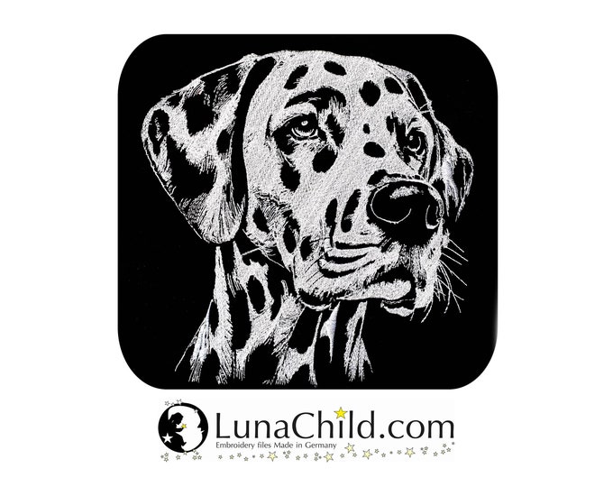 Stickdatei Dalmatiner "Quincy" Hund realistisch für dunkle Stoffe kommerzielle Nutzung LunaChild