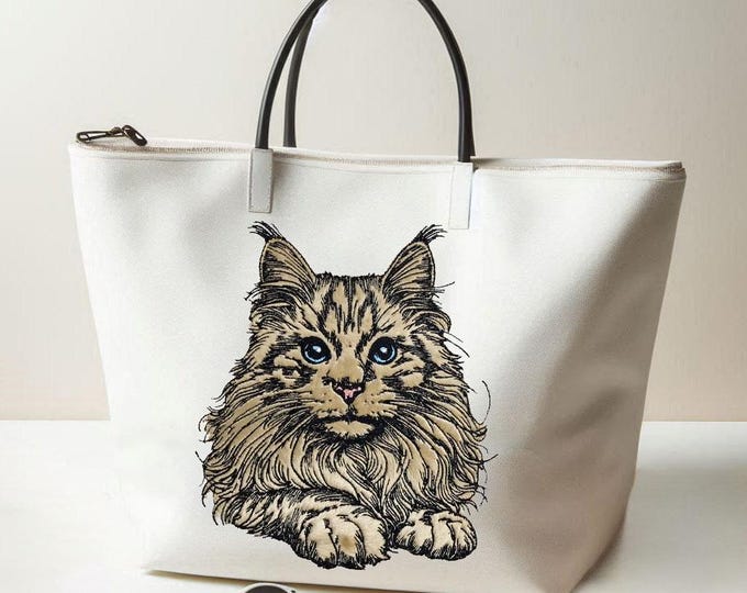 Stickdatei - Katze - Maine Coon - Applikation - "Ida" - Für helle & dunkle Stoffe - in 8 Größen - LunaChild