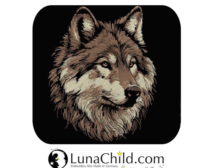 NEU AUFWENDIGE Stickdatei Wolf "Varg" in Naturfarben  realistisch für dunkle Stoffe LunaChild