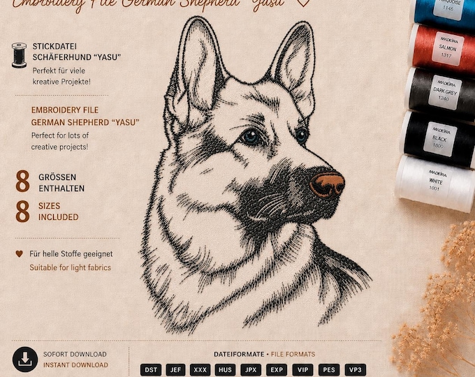 Belgian Malinois Embroidery Design "Yasu" – Dog Embroidery Pattern – 8 Sizes – LunaChild