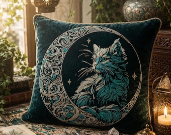 Moon Cat Embroidery Design “Marbel” | Mystical Cat Embroidery for Dark Fabrics | 8 Sizes | 2 Versions