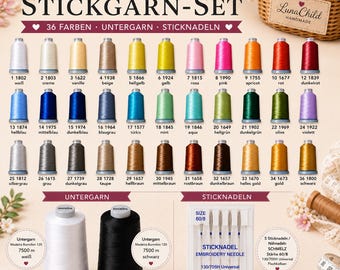 36 Color MADEIRA Polyneon No. 60 Thread Set – Fine Polyester Embroidery Thread – 1500m – Bobbin Thread & SCHMETZ Needles