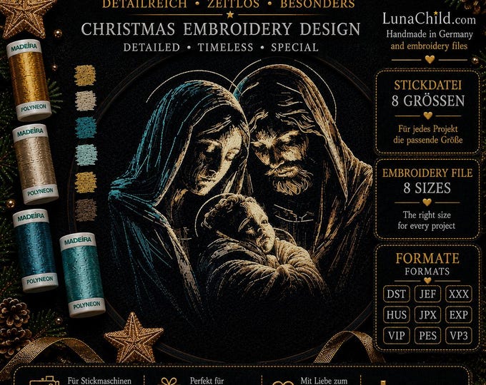 Holy Family Embroidery Design "Light and Shadow" – Nativity Scene Embroidery File – Christian Machine Embroidery – 8 Sizes – LunaChild