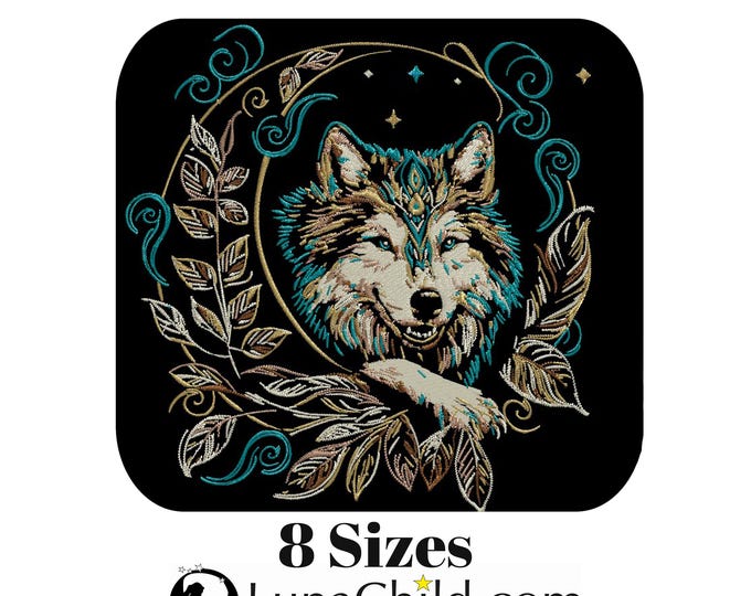 Stickdatei Wolf im Mond "Faolan" – Aufwendig & detailreich – Für dunkle Stoffe – 8 Größen – LunaChild Design