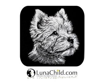NEU Stickdatei West Highland White Terrier Welpe "Fips" Hund realistisch für dunkle Stoffe kommerzielle Nutzung LunaChild