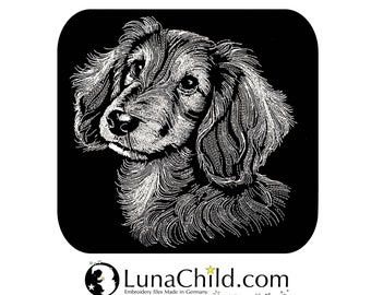 Embroidery file Dachshund longhair "Leni" dog realistic for dark fabrics commercial use LunaChild