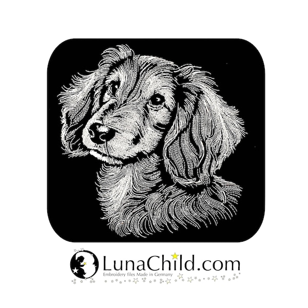 Embroidery file Dachshund longhair "Leni" dog realistic for dark fabrics commercial use LunaChild