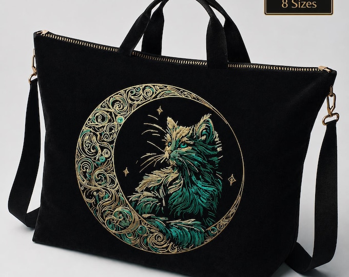 Cat in Moon Embroidery Design "Marbel" • Mystical Cat Embroidery Pattern • Moon Cat Machine Embroidery File • 8 Sizes • LunaChild