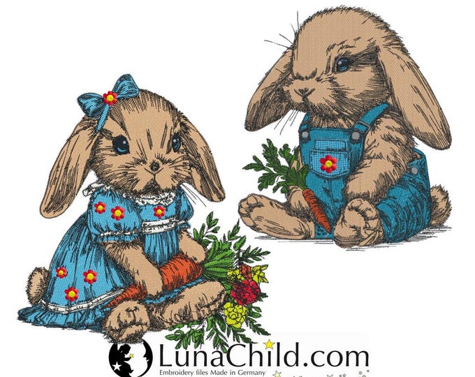 Set Stickdatei - Vollstick - Hase "Wilma" und "Albert" - Für helle & dunkle Stoffe - LunaChild