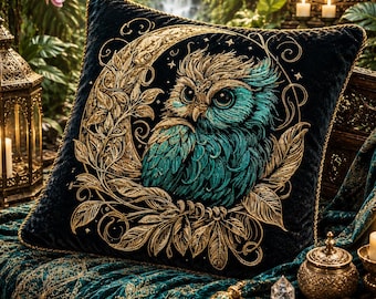 Owl in the Moon Embroidery File “Eulalia” | Mystical Owl Embroidery Design for Black Fabric | 8 Sizes | 2 Versions