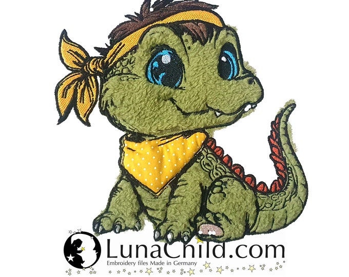 Embroidery file applique crocodile "Alois" commercial use LunaChild Dino Apli