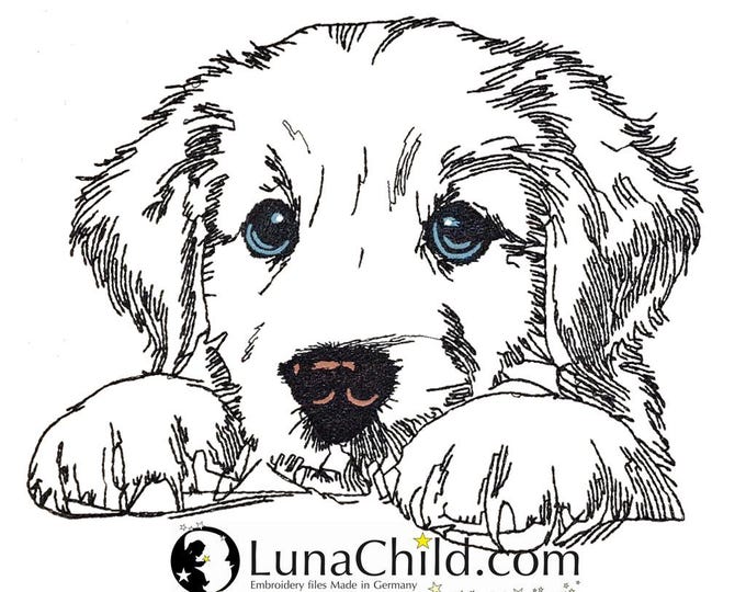 WENIGER STICHE - Stickdatei Golden Retriever Welpe "Gabby" LIGHT - für Helle Stoffe -  Hund - 10 Größen - LunaChild