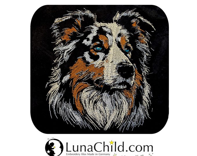 NEU AUFWENDIGE Stickdatei Border Collie Three Colors "Oreo" Hund in Naturfarben  realistisch für dunkle Stoffe LunaChild