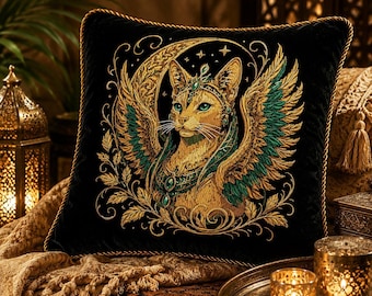 Sphynx Embroidery File “Nubis” | Mystical Cat in Moon for Dark Fabrics | 8 Sizes | 2 Versions