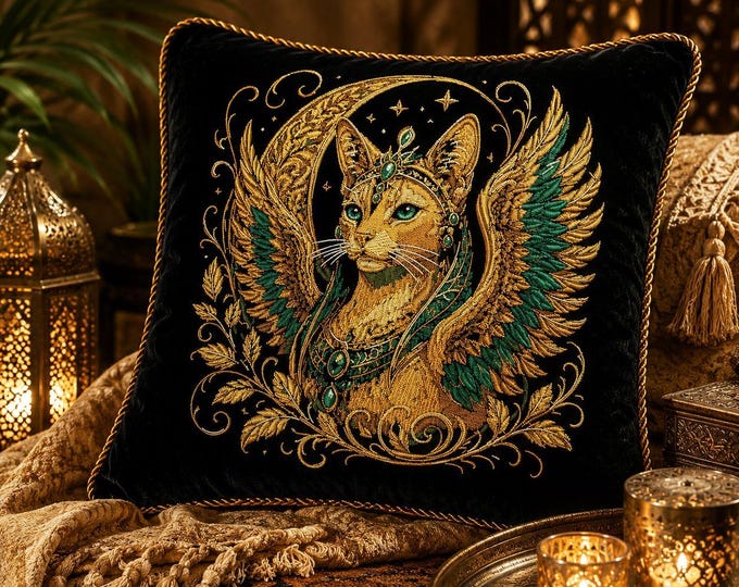 Sphynx Embroidery File “Nubis” | Mystical Cat in Moon for Dark Fabrics | 8 Sizes | 2 Versions