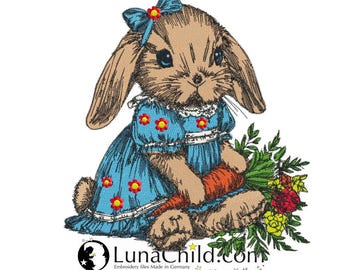 Stickdatei - Vollstick - Hase "Wilma" mit Latzhose - Für helle & dunkle Stoffe - LunaChild