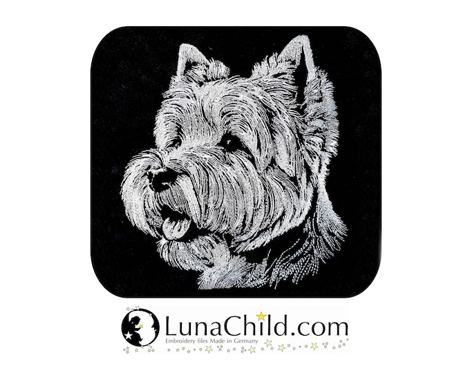 Stickdatei West Highland White Terrier "Amory" Hund realistisch für dunkle Stoffe kommerzielle Nutzung LunaChild