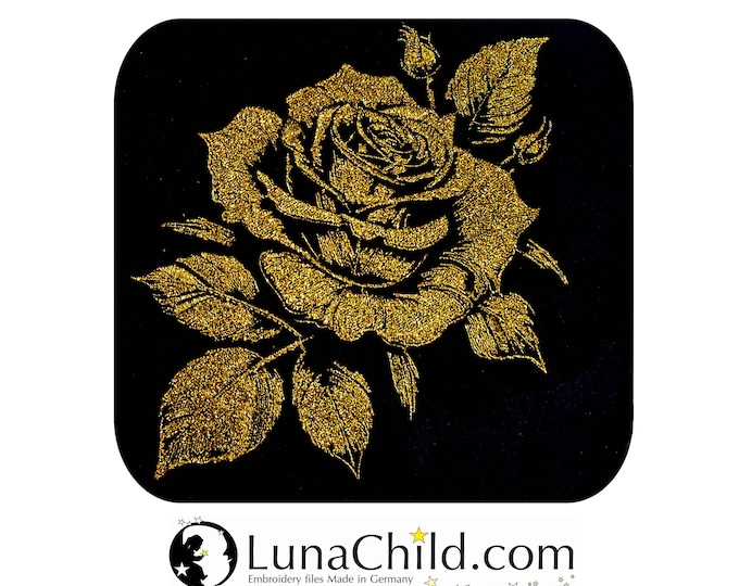 NEU Stickdatei Rose gold realistisch für dunkle Stoffe kommerzielle Nutzung LunaChild Blume