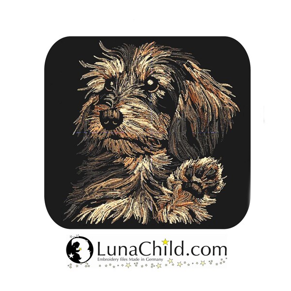 Embroidery file Dachshund Wire-haired Dachshund "Hercules" dog in natural colors realistic for dark fabrics commercial use LunaChild