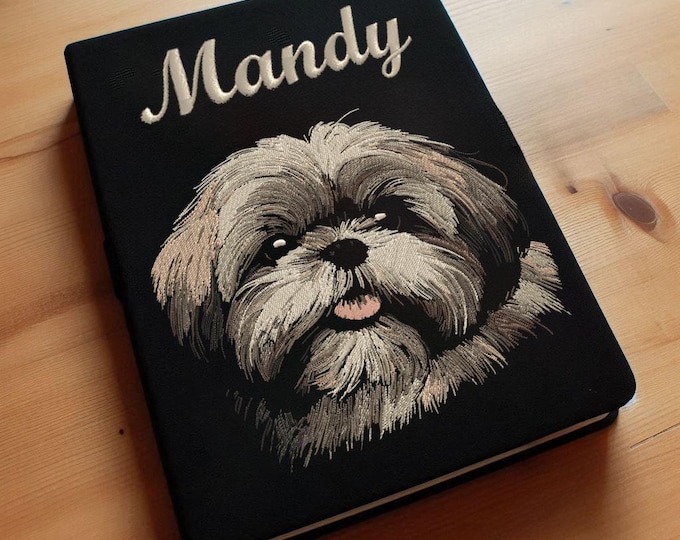 NEW COMPLEX embroidery file Shih Tzu "Mandy" dog realistic natural color commercial use LunaChild for dark fabrics