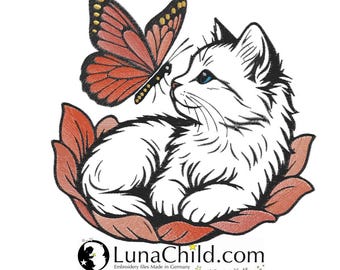 Stickdatei - Katze  - Schmetterling - "Kiyomi" - in 10 Größen - für helle Stoffe - LunaChild