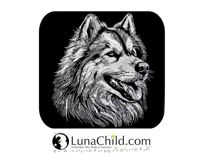 Embroidery file Husky "Hera" dog realistic for dark fabrics commercial use LunaChild