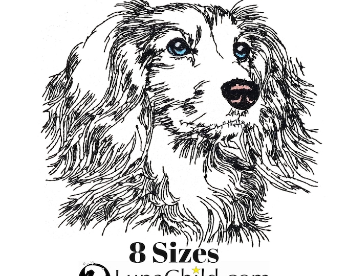 WENIGER STICHE - Stickdatei langhaar Dackel  "Dana" LIGHT - für Helle Stoffe -  Hund - LunaChild - in 10 Größen -