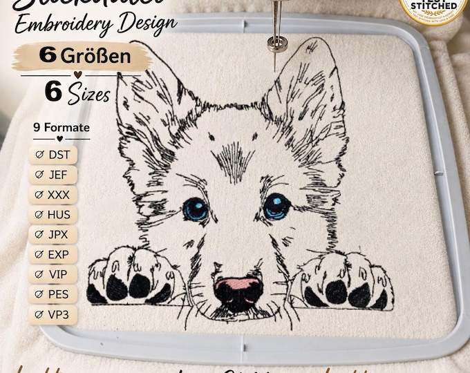 German Shepherd Puppy Embroidery Design “Dennis” | Realistic Dog LIGHT for Light Fabrics | 6 Sizes | 2 Versions