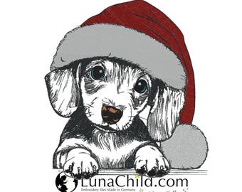 Stickdatei - Hund - Dackel Welpe mit Zipfelmütze "Sadie" - in 8 Größen - für helle Stoffe - LunaChild
