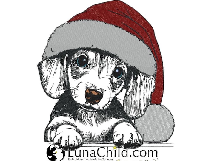 Stickdatei - Hund - Dackel Welpe mit Zipfelmütze "Sadie" - in 8 Größen - für helle Stoffe - LunaChild