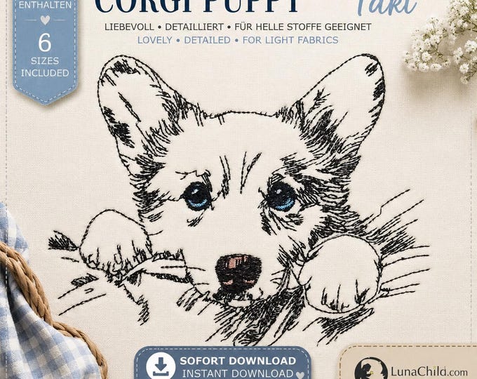 Stickdatei Corgi „Taki“ LIGHT – 6 Größen – LunaChild