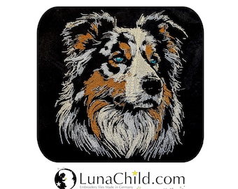 NEU AUFWENDIGE Stickdatei Border Collie Three Colors "Oreo" Hund realistisch für dunkle Stoffe kommerzielle Nutzung LunaChild