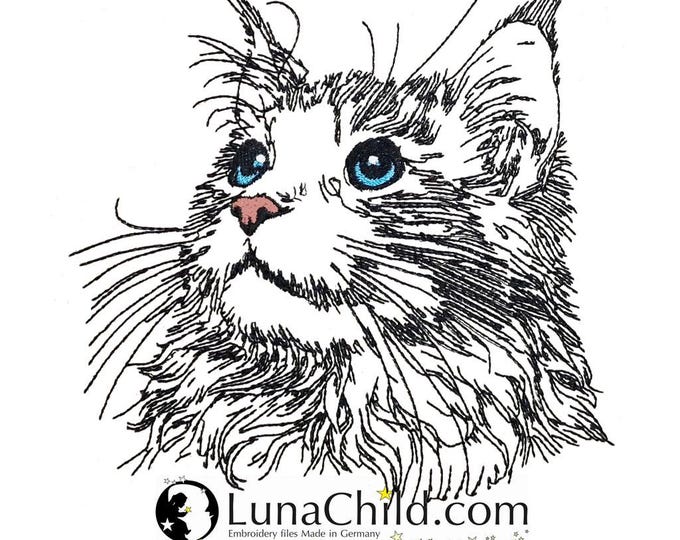 Embroidery design - Cat - Maine Coon - "Dani" - LIGHT - FEWER STITCHES - for light fabrics - in 10 sizes - LunaChild