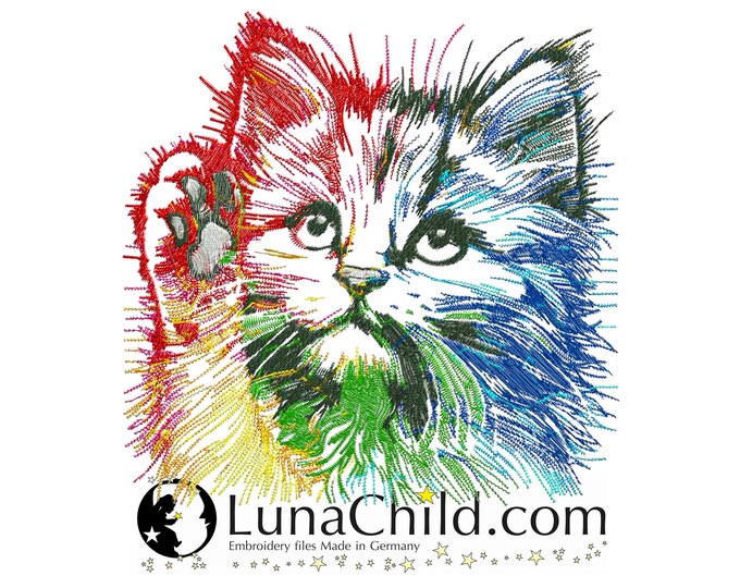 NEU AUFWENDIGE Stickdatei Katze "Duke" realistisch bunt kommerzielle Nutzung LunaChild für helle Stoffe
