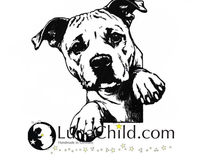 Stickdatei American Staffordshire Terrier "Bessy" Hund spähend realistisch kommerzielle Nutzung LunaChild
