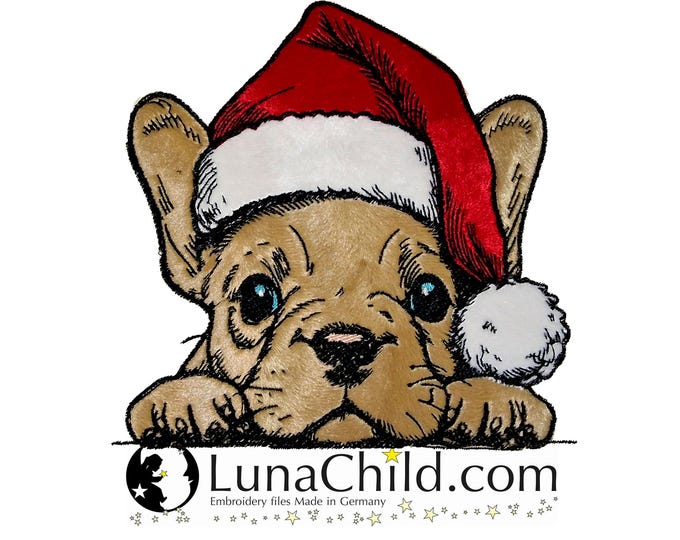 NEU Stickdatei Applikation Französische Bulldogge "David" kommerzielle Nutzung LunaChild Hund Apli Weihnachten