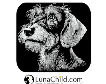 NEU Stickdatei Rauhaardackel "Olaf" Hund realistisch für dunkle Stoffe kommerzielle Nutzung LunaChild