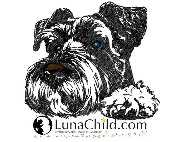 NEW Embroidery file Giant Schnauzer "Silva" dog peering realistic commercial use LunaChild