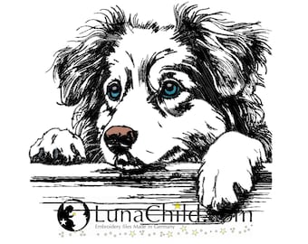 Embroidery file Australian Shepherd dog "Bruno" realistic commercial use LunaChild