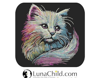 NEU AUFWENDIGE Stickdatei Katze Kätzchen Kitten "Lilo" realistisch pastellfarben kommerzielle Nutzung LunaChild für dunkle Stoffe