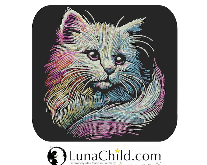 NEU AUFWENDIGE Stickdatei Katze Kätzchen Kitten "Lilo" realistisch pastellfarben kommerzielle Nutzung LunaChild für dunkle Stoffe