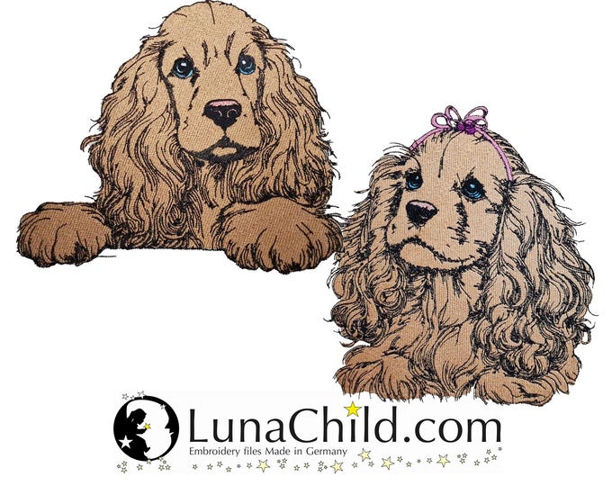 Set Stickdatei - Vollstick - Cocker Spaniel "Gloria" und "Johann" - für helle & dunkle Stoffe - Hund - LunaChild