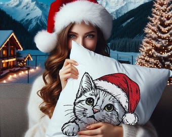 Stickdatei Katze "Sweetie" – Niedliches Kätzchen mit Weihnachtsmütze – Für helle Stoffe – 8 Größen enthalten – LunaChild