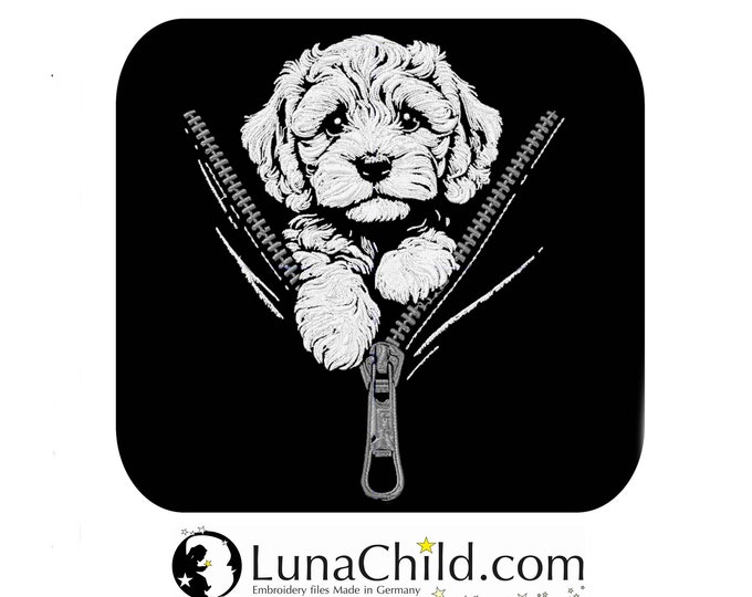 Embroidery file Cockapoo "Nino" dog realistic for dark fabrics commercial use LunaChild