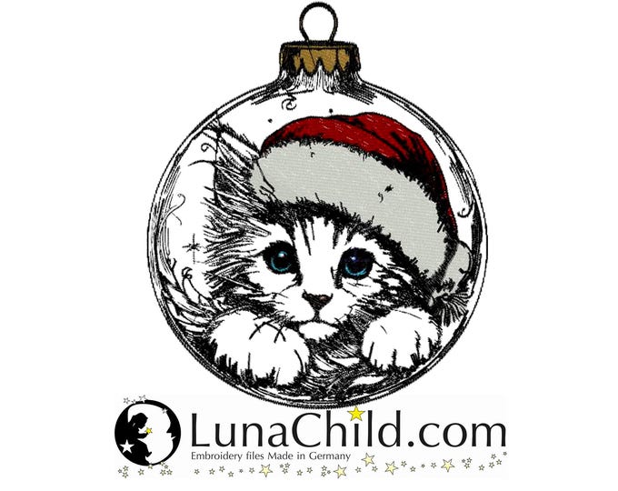 NEU Stickdatei Christbaumkugel Katze Kitten Kätzchen "Angel" realistisch kommerzielle Nutzung LunaChild