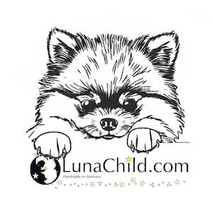 Stickdatei Pomeranian Zwergspitz Welpe &quot;Lucky&quot; Hund spähend realistisch kommerzielle Nutzung LunaChild